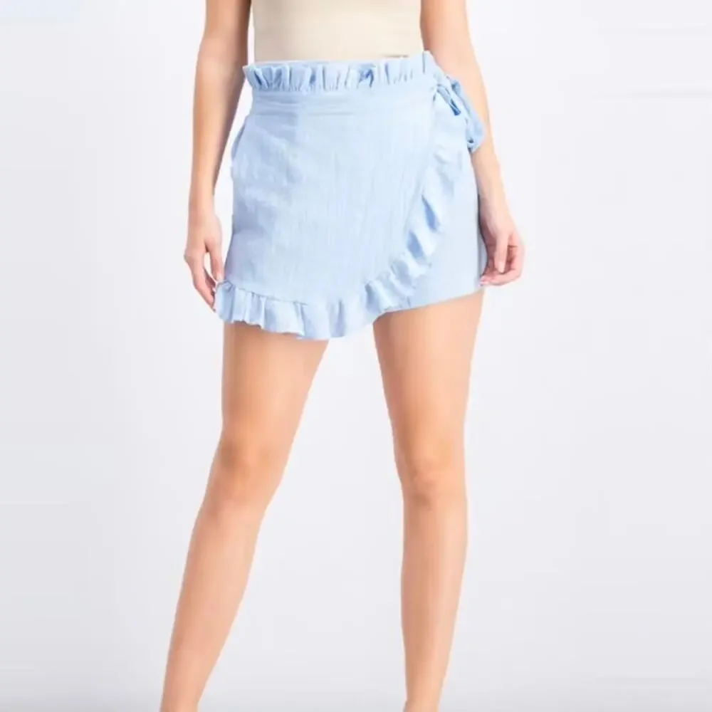 Misa Los Angeles Ania Skort Ruffle Shorts Medium Sky Blue 100% Cotton Preppy